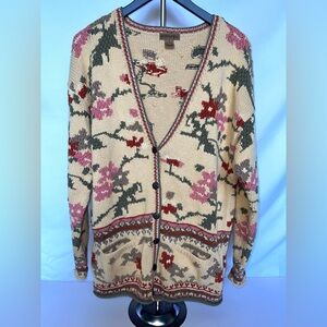 Vintage Ruff Hewn Flowered Knit Button Up Cardigan Sweater